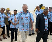 Pacific Pre-COP31 Meeting Takes Place In Fiji And TuvaluAustralia's Prime Minister Anthony Albanese gives thumbs up at the Tuvalu Coastal Adaptation Project (TCAP) during the Pre-Cop31 meeting on October 6, 2026 in Funafuti, Tuvalu. The Pacific pre-COP31 meeting is being held in Nadi, Fiji, from Oct. 5–8, with leaders from Australia, New Zealand, and the Pacific gathering. Delegates and ministers met to build momentum for the COP31 climate summit, while regional leaders also convened in Tuvalu to spotlight the existential threat rising seas pose to low-lying Pacific nations. (Photo by Saeed Khan - Pool/Getty Images)