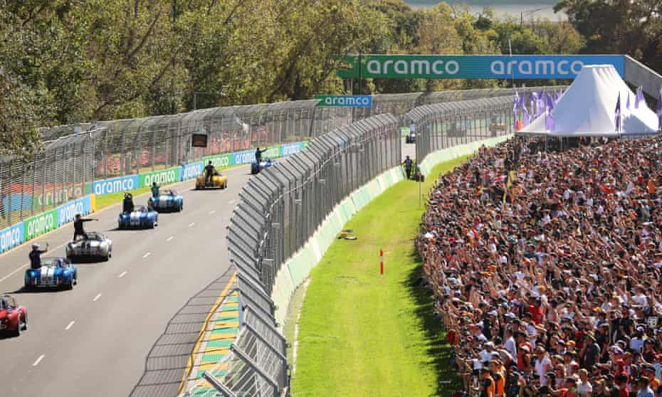 The drivers parade ahead of the Australian Grand Prix at Albert Park in Melbourne.