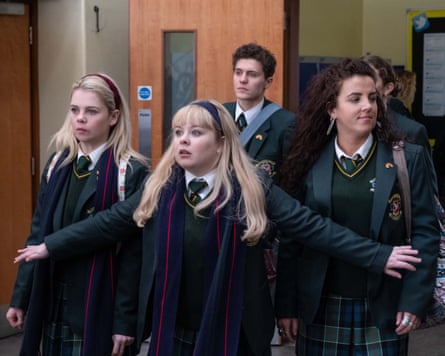 Saoirse Monica Jackson, Nicola Coughlan, Dylan Llewellyn and Jamie-Lee O’Donnell in Derry Girls.
