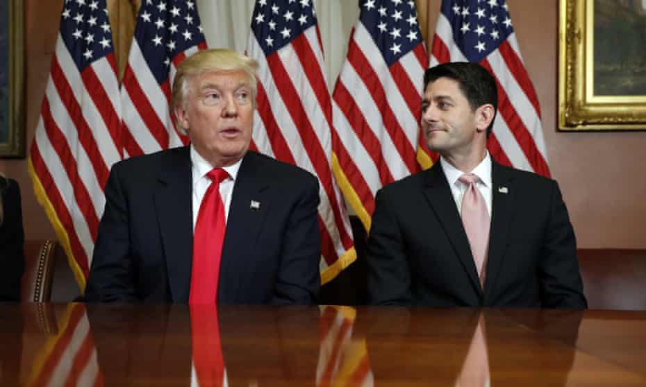 President-elect Donald Trump and House Speaker Paul Ryan of Wis., pose for photographers after a meeting in the Speaker’s office on Capitol Hill in Washington. 