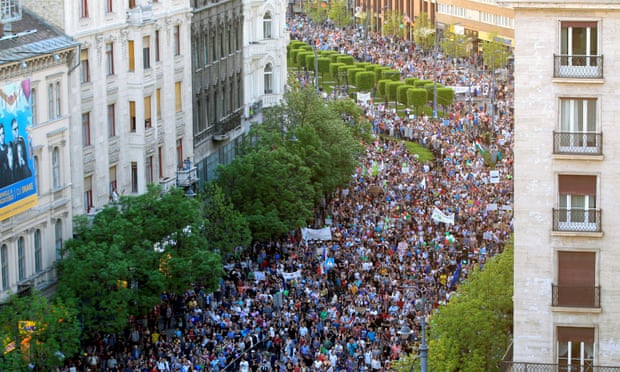 A protest in Budapest last month against Viktor Orban’s government.