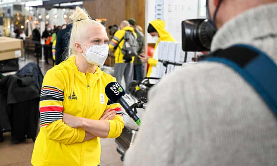 Kim Meylemans before her departure for Beijing. The Belgian skeleton athlete broke down in a social media video after being told she would have to spend another 14 days in isolation.