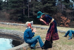 Boyd photographing her sister Jenny at Friar Park, 1971 ‘Here I am taking a close up photo of my little sister Paula sitting on the edge of the pond at Friar Park’