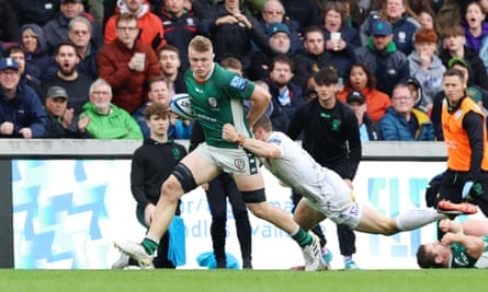 Tom Pearson of London Irish slips a tackle against Exeter on 6 May