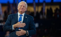 A smiling Tim Walz gives his acceptance speech for the Democratic vice presidential nomination at the 2024 Democratic National Convention in Chicago, Illinois, USA, at the United Center. 2024 Democratic National Convention, Chicago, Illinois, USA on 21 Aug 2024.