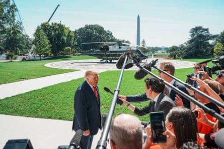 Donald Trump talking to the media in Washington.