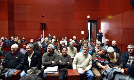 Members of 11 families threatened of expulsion from the Notre-Dame-des-Landes area, where the future Nantes airport is to be built, wait for the beginning of a hearing at the Nantes courthouse, on 13 January 2016.