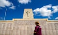 A man looks at a memorial wall in memory of ANZACs soldiers (Australian and New Zealand Army Corps) who died during and after the Gallipoli campaign in the World War I at the Lone Pine in Gallipoli peninsula, Canakkale, Turkey, Sunday, April 23, 2023. The Gallipoli Campaign of 1915 by Allied forces aimed to take control of the peninsula to weaken the Ottoman Empire. (AP Photo/Emrah Gurel)