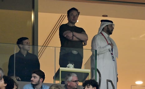 Elon Musk looks on during the FIFA World Cup Qatar 2022 Final between Argentina and France at Lusail Stadium on December 18, 2022 in Lusail City, Qatar.