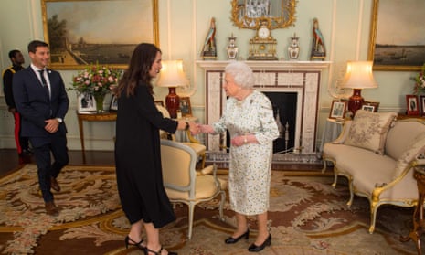 FILES-BRITAIN-POLITICS-QUEEN-DIPLOMACY<br>(FILES) In this file photo taken on April 19, 2018 Prime Minister of New Zealand Jacinda Ardern (C) and her partner Clarke Gayford (L) are greeted by Britain's Queen Elizabeth II during a private audience at Buckingham Palace in London. - From a string of US presidents to Lady Gaga, Queen Elizabeth II met leading political and artistic personalities from around the globe during her record-breaking time on the throne. Some were despised dictators, others world-famous guitarists she made polite conversation with. Regardless of the personalities, she always kept her composure. (Photo by Dominic Lipinski / POOL / AFP) (Photo by DOMINIC LIPINSKI/POOL/AFP via Getty Images)