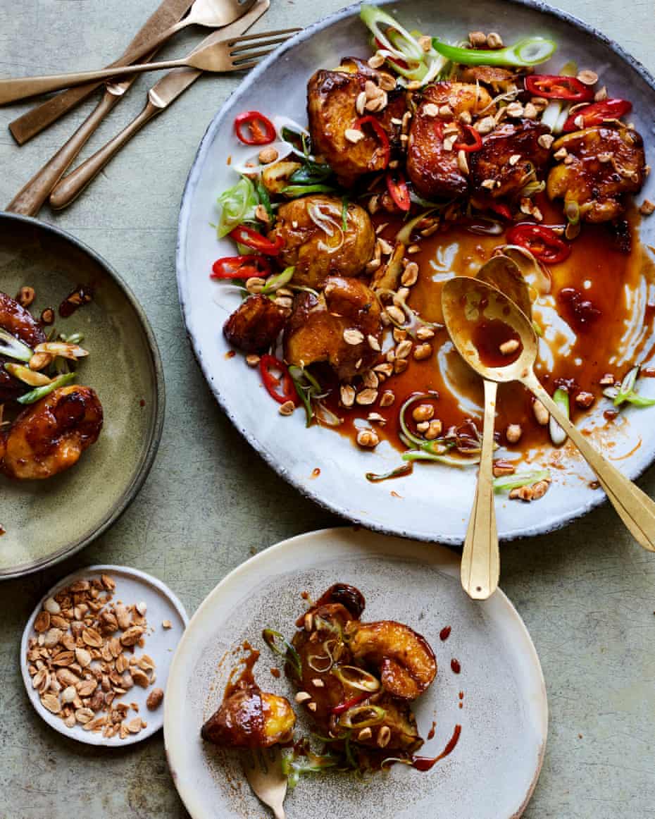Ravinder Bhogal’s fried jersey royals with Sichuan peppercorns and peanuts.