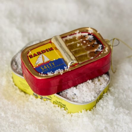 Anthropologie studio THIE Sardine Tin Glass Ornament