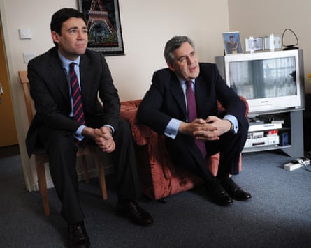 Gordon Brown and Andy Burnham sitting in a living room