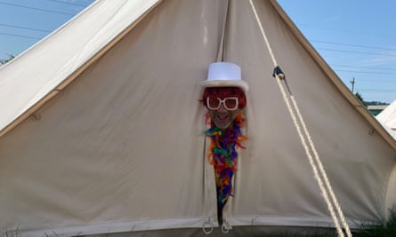 Rich Pelley in his bell tent at Gastonbury
