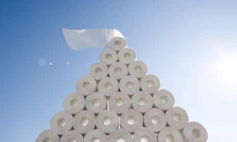 Toilet paper piled up in pyramid