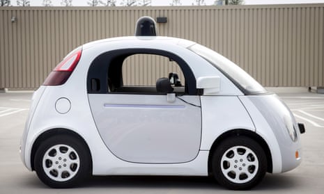 On a self-driving highway: a prototype of Google’s driverless vehicle in California. 
