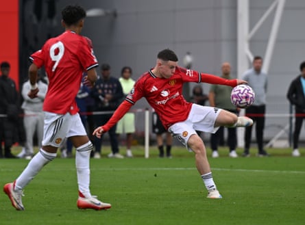 Kai Rooney – son of Wayne – scores Manchester United’s fifth goal in an under-18 Premier League match at Carrington