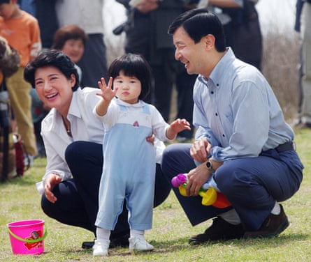 Naruhito, as crown prince, with his wife, Masako, and Princess Aiko at the Hayama Imperial Villa in 2003.