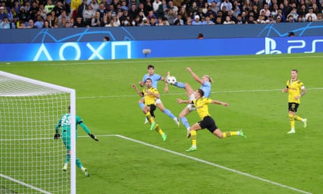 Erling Haaland scores the winner for Manchester City against Borussia Dortmund.