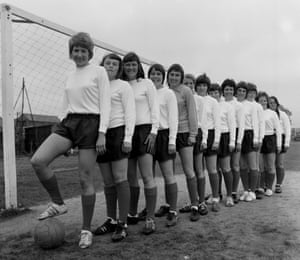 Players from Southampton Women line up in 1971, one year after the club was founded. The team won the first Women’s FA Cup in 1971 and won it a further seven times in the following 10 years.