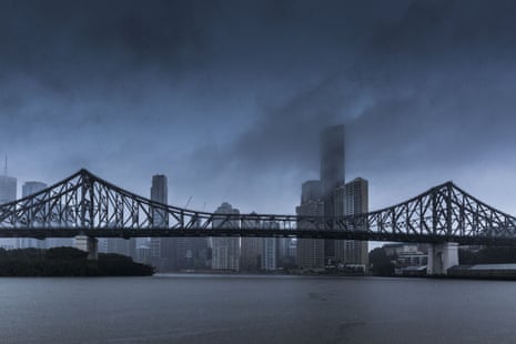 A storm over Brisbane and the Story Bridge in February 2015 from Cyclone Marcia