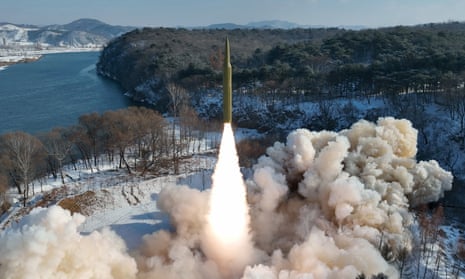 A photo released by the official North Korean Central News Agency claims to show the test fire of an intermediate-range solid-fuel ballistic missile loaded with a hypersonic manoeuvrable controlled warhead