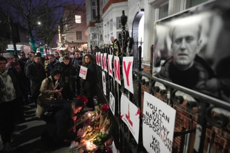 Protesters stage a demonstration opposite the Russian embassy in central London.