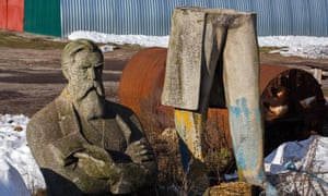 A two-year hunt … the severed statue in the Ukraine village of Mala Pereshchepina.
