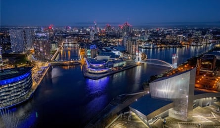 Aerial view of Salford Quays, Greater Manchester.
