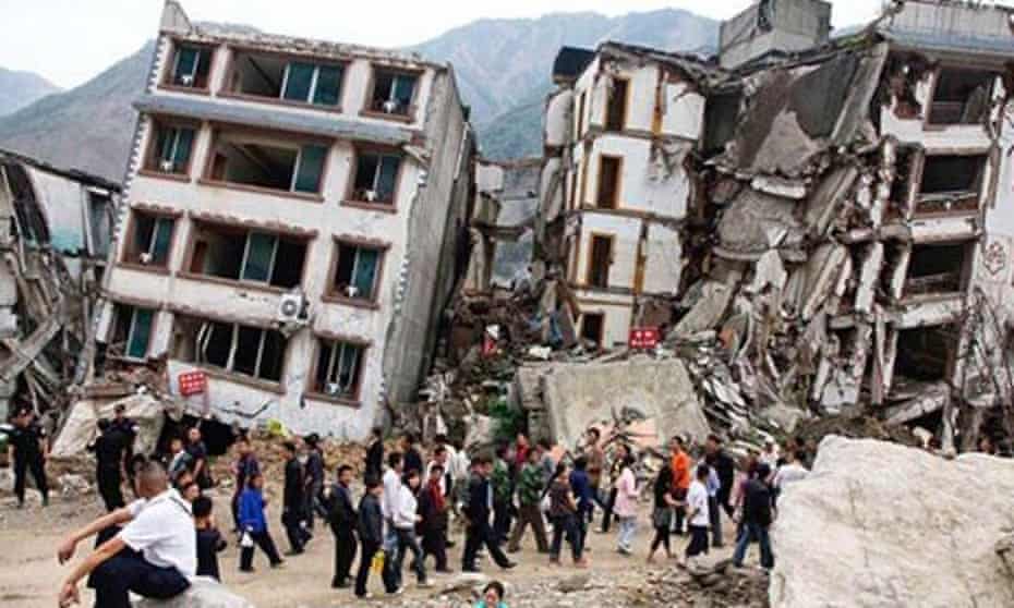 Collapsed buildings in Kathmandu after the earthquake hit Nepal. 