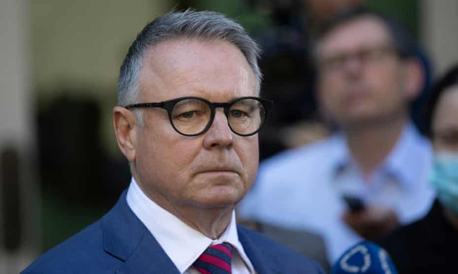 Joel Fitzgibbon resigns from the shadow cabinet in the Senate courtyard of Parliament House on Tuesday morning. The Hunter Valley MP said he was ‘not going anywhere’.
