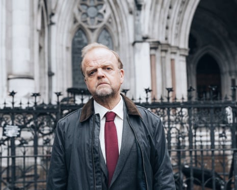 Toby Jones as Alan Bates in Mr Bates vs the Post Office in front of London court