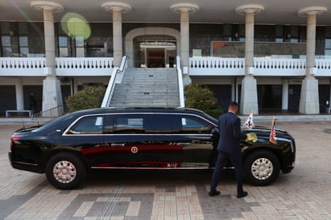 Big black car gets cleaned