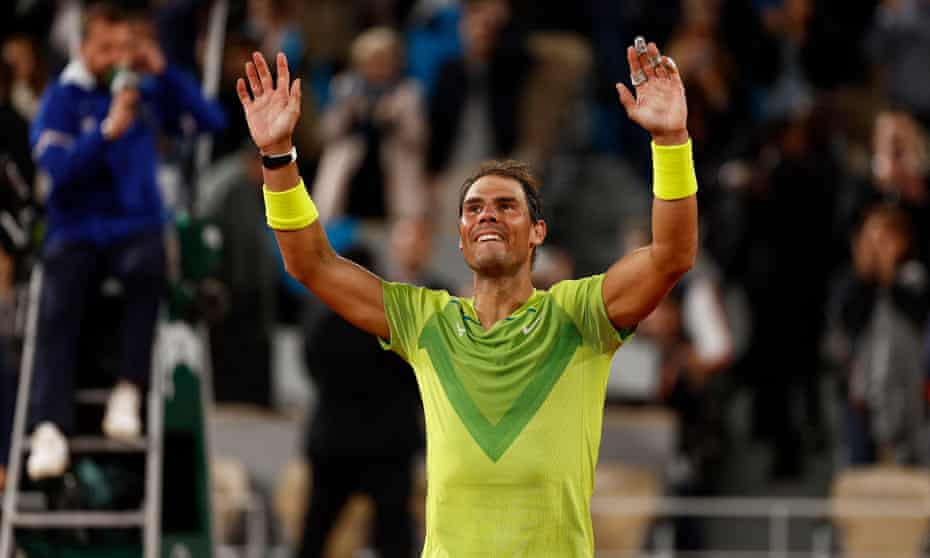 Rafael Nadal soaks up the crowd’s applause as he celebrates his victory over Novak Djokovic.