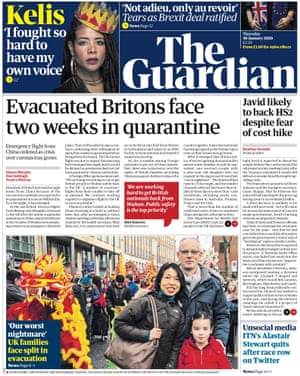 Guardian front page, Thursday 30 January 2020