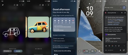 Screenshots from a Samsung Galaxy S25 Ultra showing some of its new AI tools.