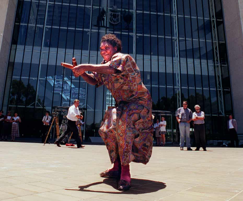 Gladys Tybingoompa dances outside the high court in Canberra following the decision in which the Wik people won native title over their land. 
