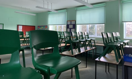 An empty school classroom in Chippenham in March