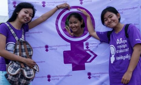 Women at the launch of a safe cities campaign to end violence against women, launched in July 2014. 