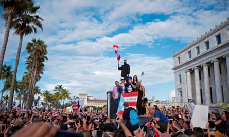 Protesters demand Ricardo Rosselló’s resignation during a fifth day of demonstrations in Puerto Rico on Wednesday.