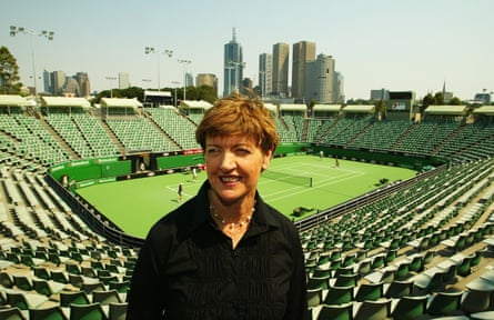 Margaret Court stands by the renamed Court One at Melbourne Park in 2003.