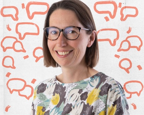 A cut out image of the Guardian's money and consumer editor Hilary Osborne over speech bubbles