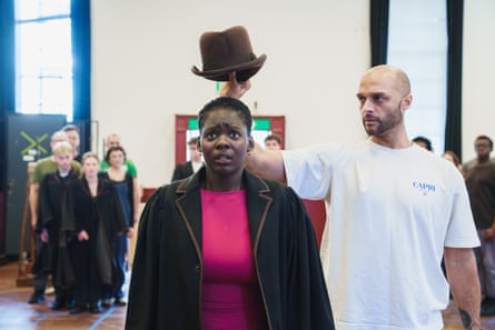 Learning at pace … Hasia Akwaboah (Rose Granger-Weasley) and Dewayne Jameson Adams (Sorting Hat) in rehearsals.