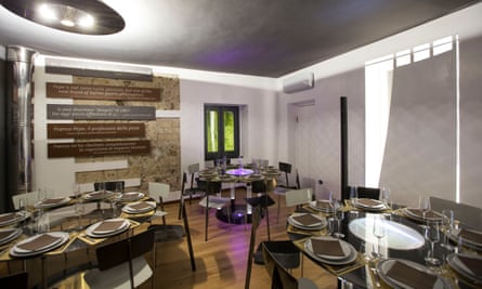 Minimalist-design restaurant interior at Pepe in Grani, Italy.