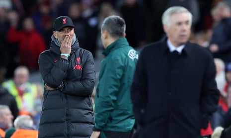 Jurgen Klopp looks dejected at full time as Real Madrid hammer Liverpool at Anfield.
