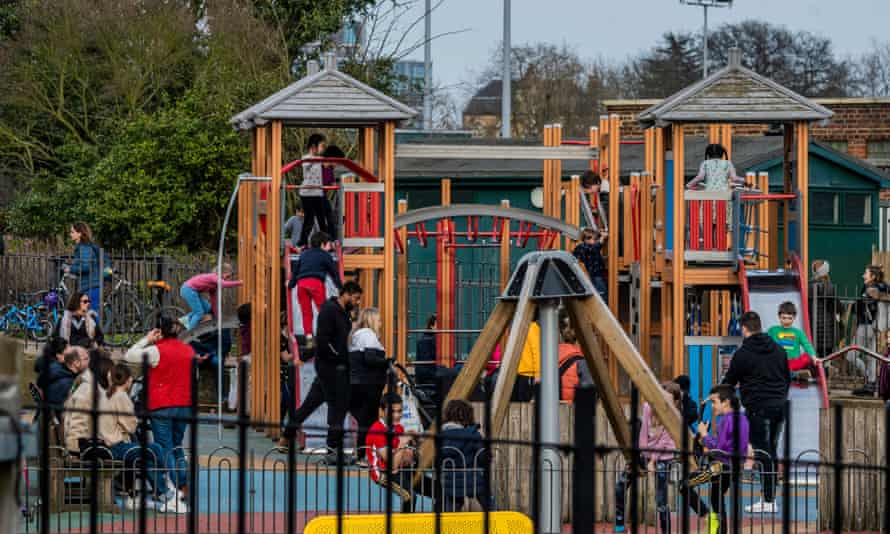 Children in playground on Hampstead Heath, London