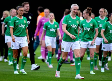 Ireland players walking on the pitch during training