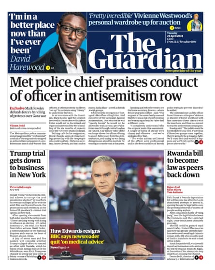 Guardian front page, Tuesday 23 April 2024