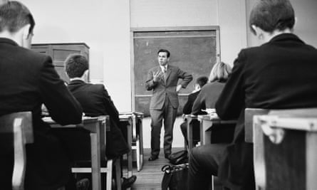 Stan Newens teaching history at Edith Cavell school in Hackney, London, in late 1964. Although he had just been elected as an MP, he continued to teach part-time to help his pupils through their exams.