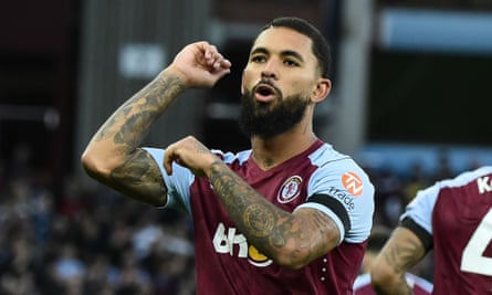 Aston Villa’s Douglas Luiz celebrates after scoring his side’s second goal.